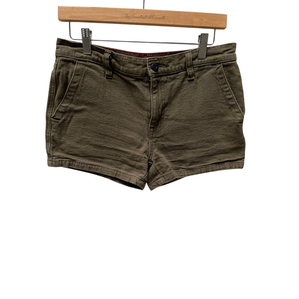 American Giant Roughneck Stretch Canvas Shorts in Olive Green size 28